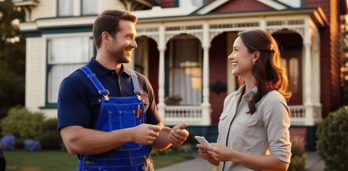 Plumber talking to a customer Plumber talking to a customer
